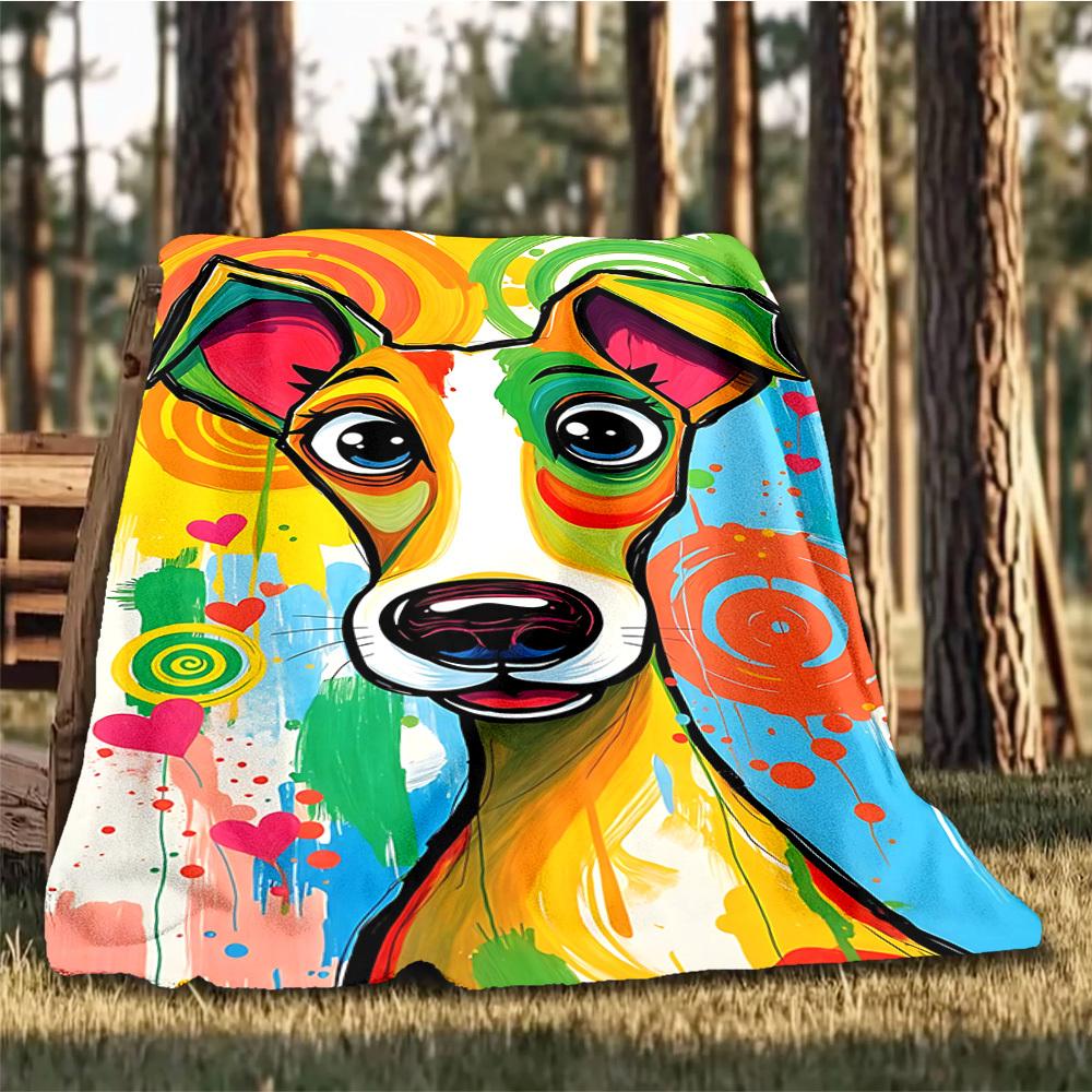 1pc Colorful Dog Art Print Throw Blanket Polyester Fiber, Lightweight Flannel, Soft & Warm, All Season Use for Outdoor, Camping Digital Print