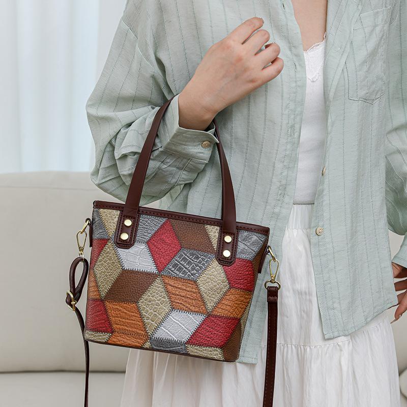 Splicing Contrasting Color Bag Women's New Trendy Fashion Texture Handbag Casual Large Capacity Shoulder Messenger Bag