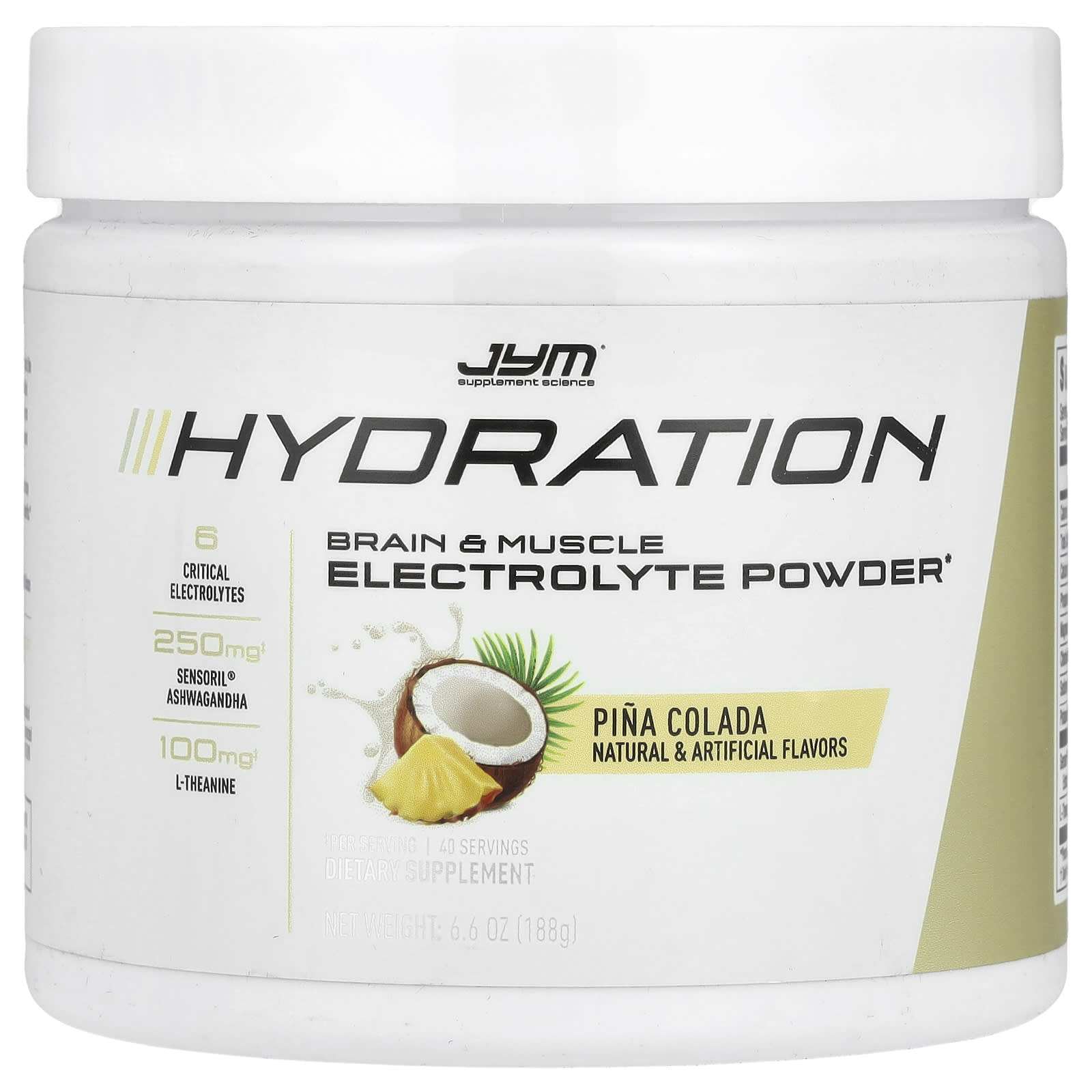 

JYM Supplement Science, Hydration, Electrolyte Powder, Pina Colada, 6.6 oz (188 g)