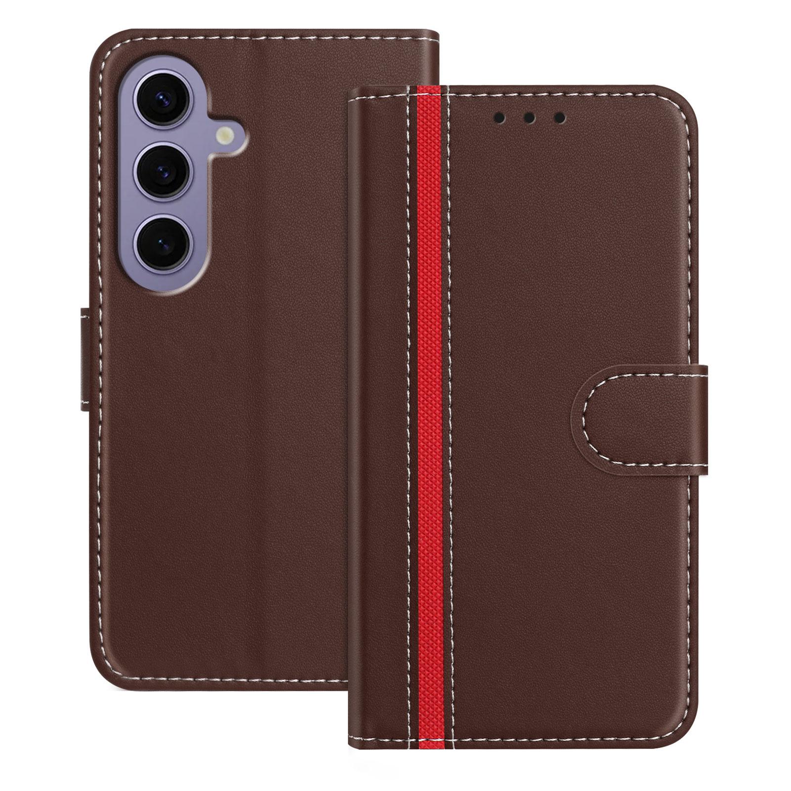 

For Samsung Galaxy S24 Phone Cases Wallet Stand Color Splicing Leather Cover with Magnetic Clasp Brown