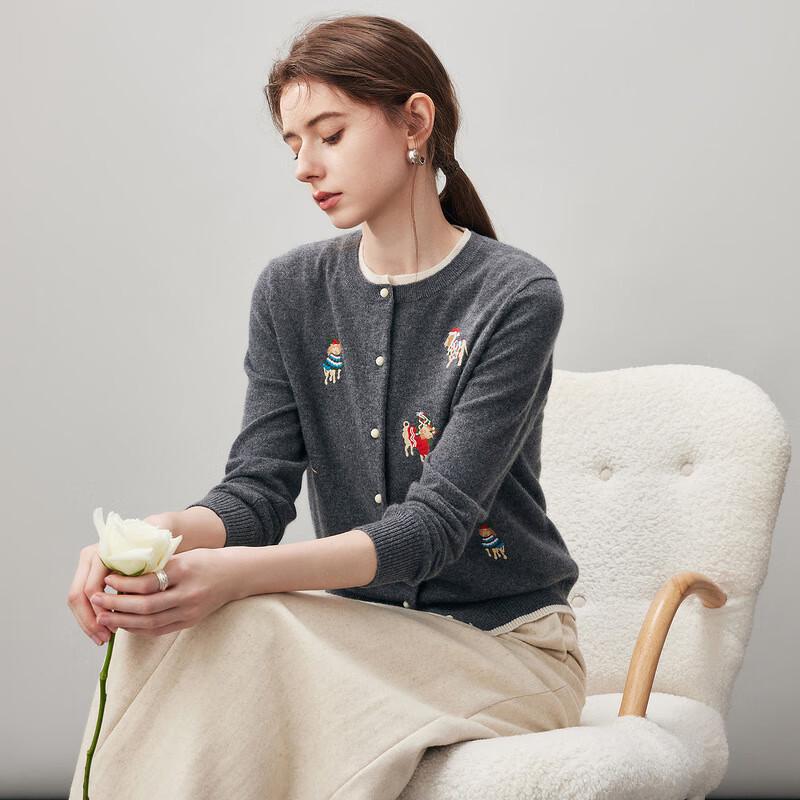 Kemengboka Women's 2025 Autumn/Winter Round Neck Cashmere Cardigan
