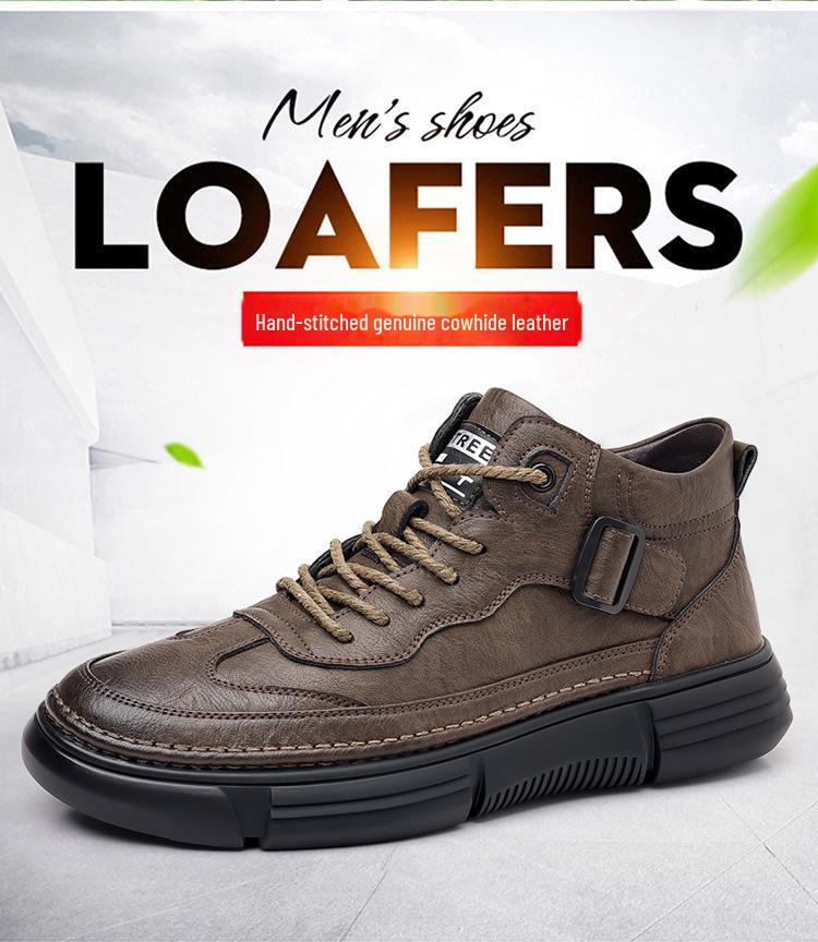 Men's 2024 Winter Leather High-Top Sneakers with Soft Sole and Plush Lining