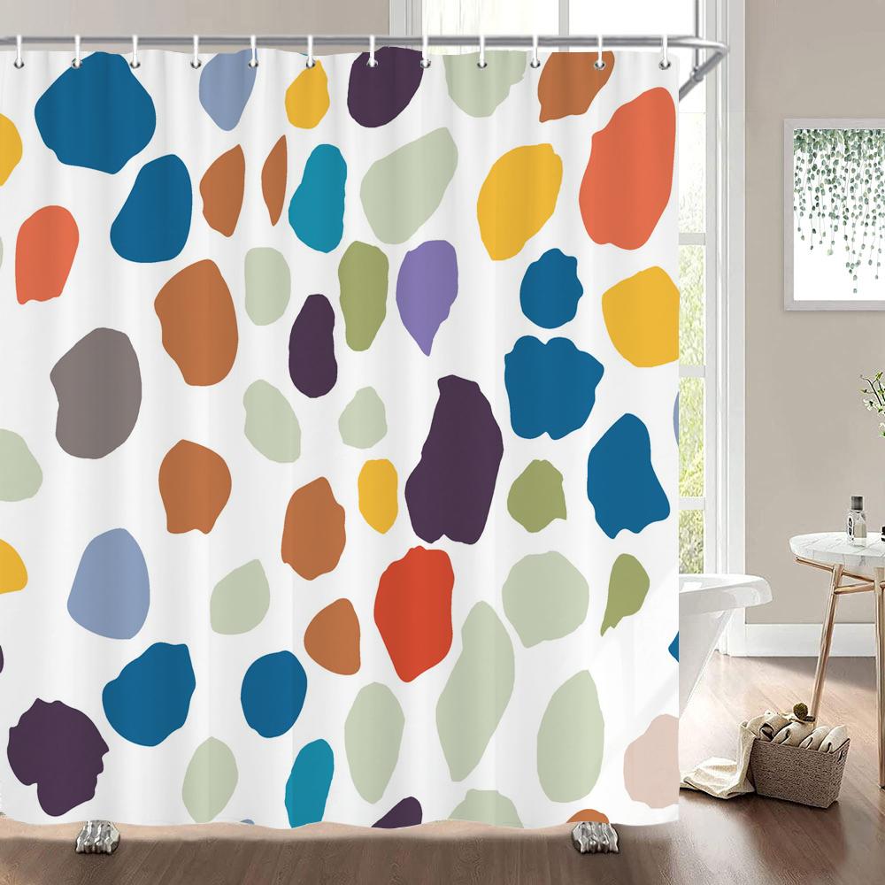 1 pack of print shower curtain polyester cloth modern geometry pattern bathroom curtains with hooks Home decoration curtain