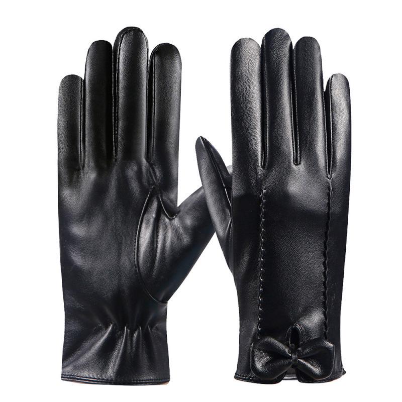 Women's Touchscreen Windproof Leather Gloves - Fleece-Lined, Thickened, Warm for Autumn/Winter, Cycling & Driving, Fashionable PU Cotton.