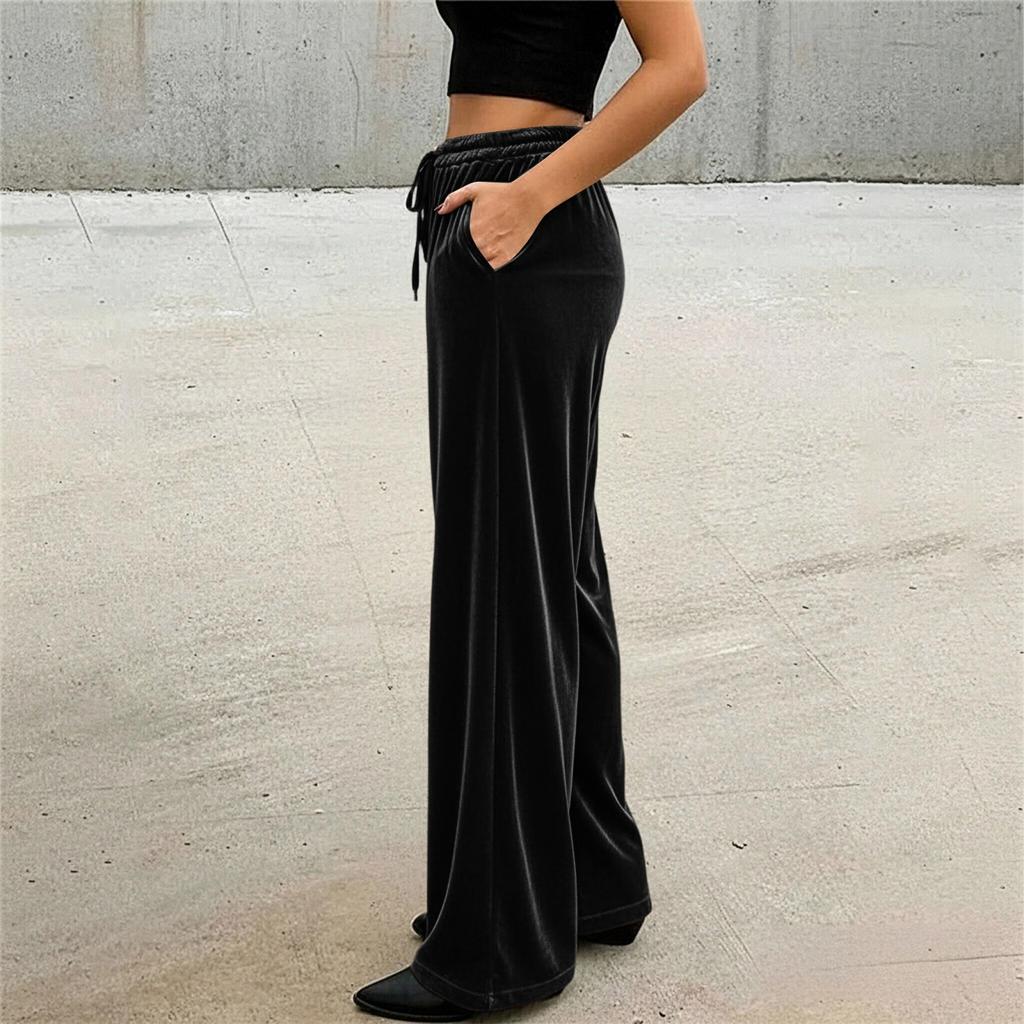 Damen Samt Casual Hose Lockerer Schnitt Elastischer Bund Kordelzug Lounge Hose Geeignet für den Alltag und zur Entspannung zu Hause