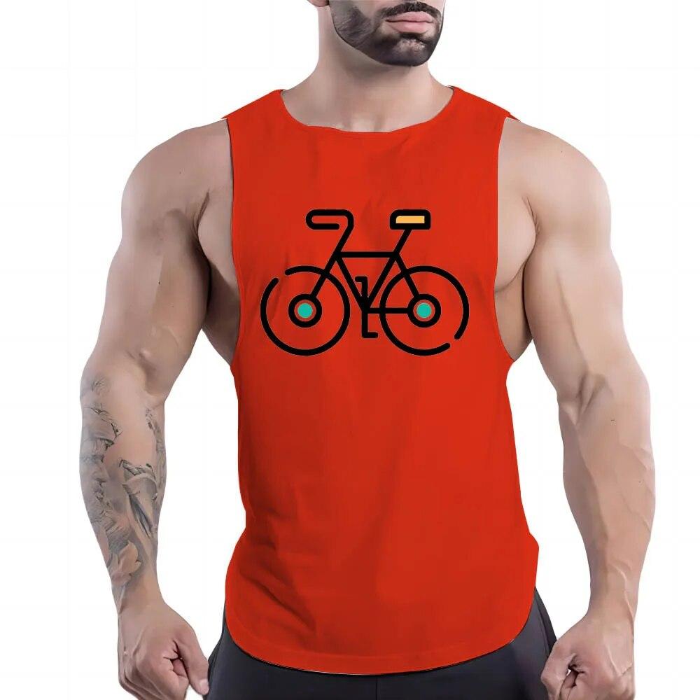 Summer Adult Men'S Outdoor Fitness Recreational Sports Crew-Neck Vest Creative Bike 2d Print Multi-Color Sleeveless Shirt