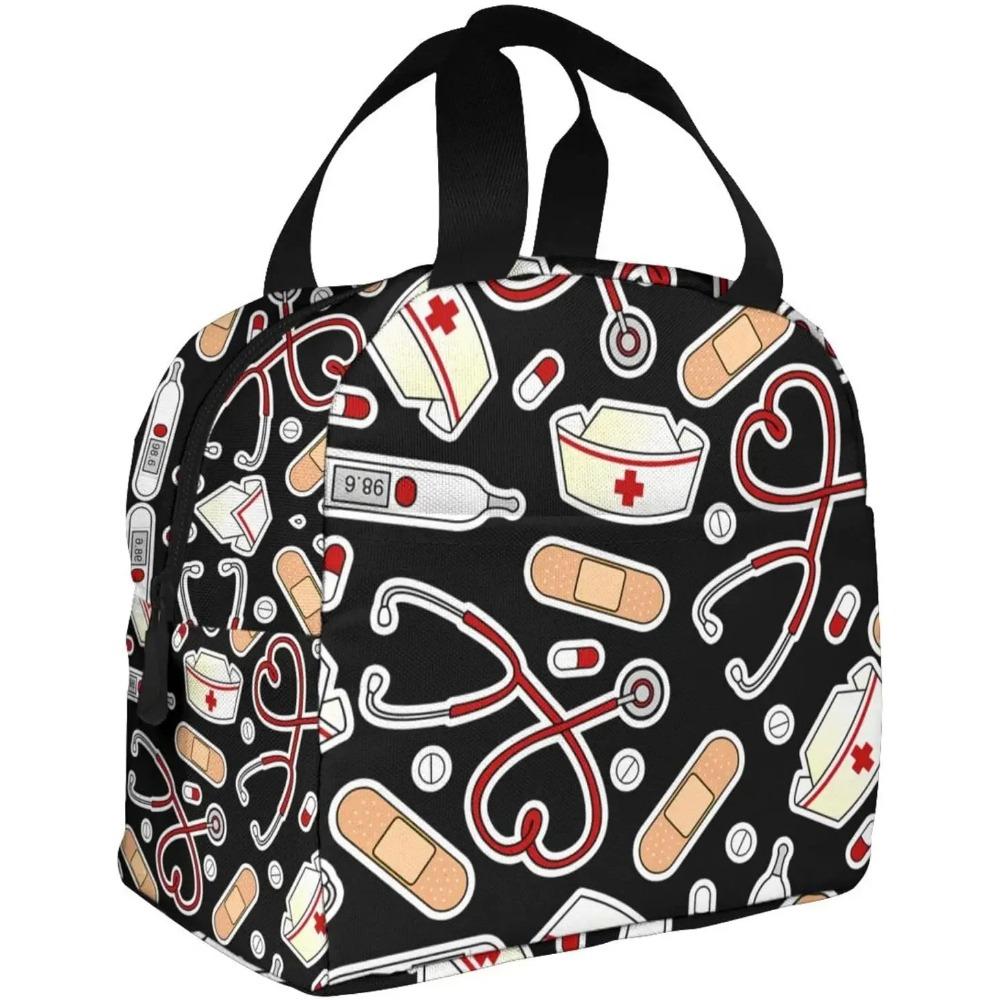 Nurse Theme Lunch Bag for Women Insulated Tote Bag Reusable Cooler Lunch Box for Work Picnic Travel