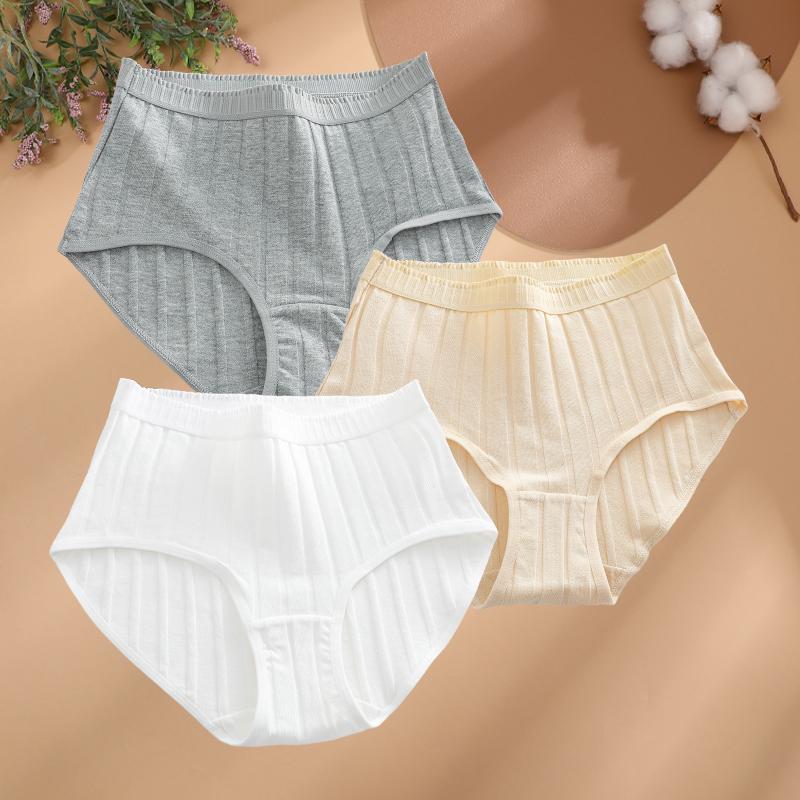 3Pcs/Set Women S-3XL Seamless Cotton High Rise Briefs Solid Color Stripe High Quality Panties Female Cozy Big Size Sexy Lingerie
