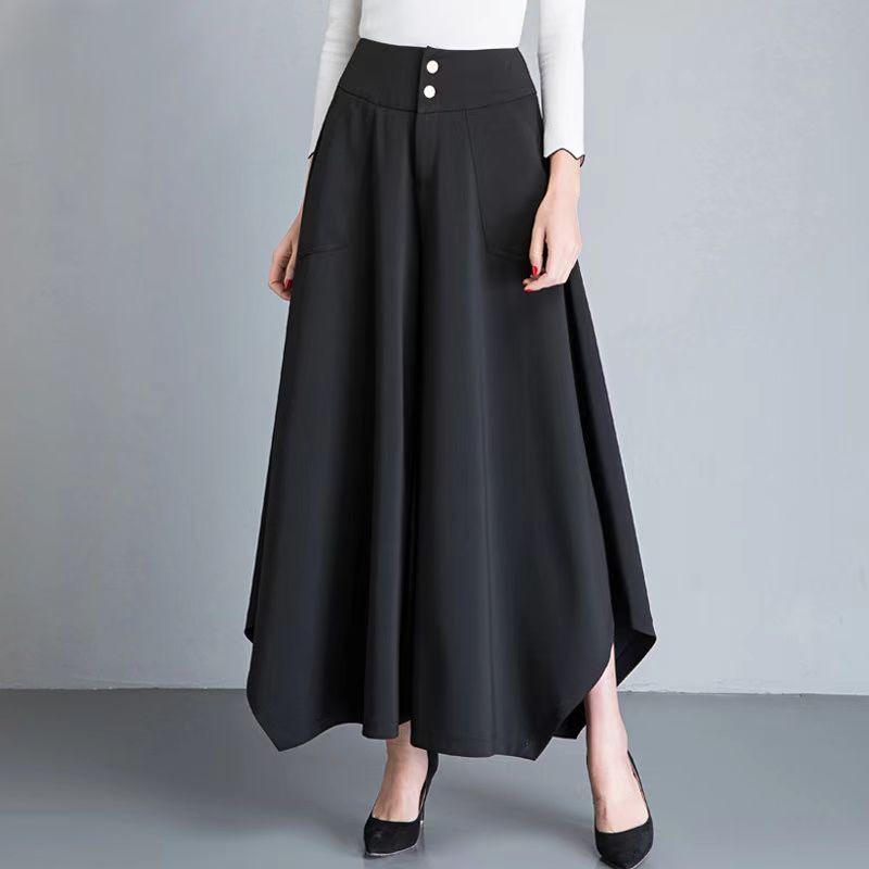 

Female High Waist Irregular Wide Leg Pants Solid Color Loose Dance Skirt XS чорний