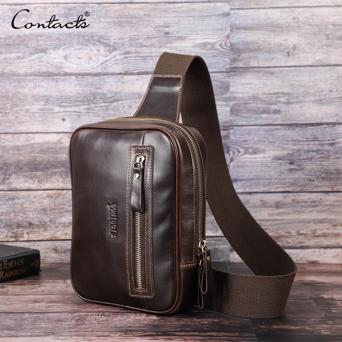 CONTACT s Мужчины Crossbody Сумка Подлинная кожа Грудь Пакет Повседневная сумка для слинга Для мужчины Посланник Плечо Сумки Большая емкость