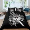 Set Letto Samurai Giapponese, Copripiumino con Siluetta di Edificio Paesaggio Tramonto Giappone per Uomini Adolescenti, Nero Rosso