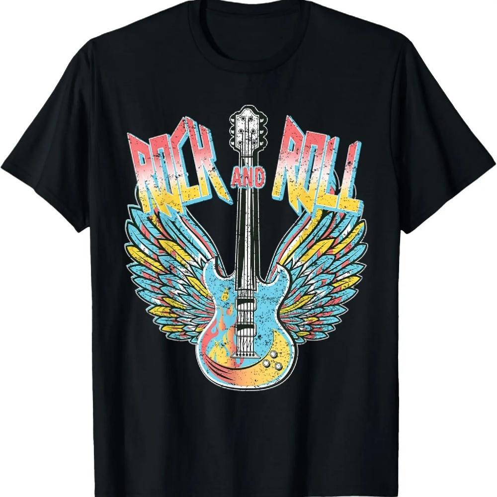 

Vintage Retro 80s Rock & Roll Music Electric Guitar Wings T-Shirt S