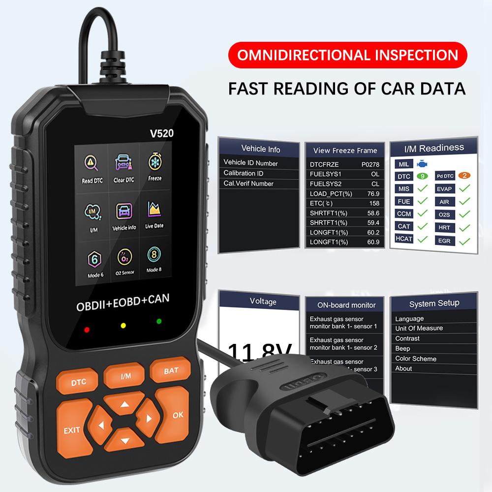 Auto Engine System Lifetime Free Professional OBD2 Scanner Car Diagnostic Tool Automotive DTC Lookup Code Reader Car Diagnostic Oxygen Sensor Test