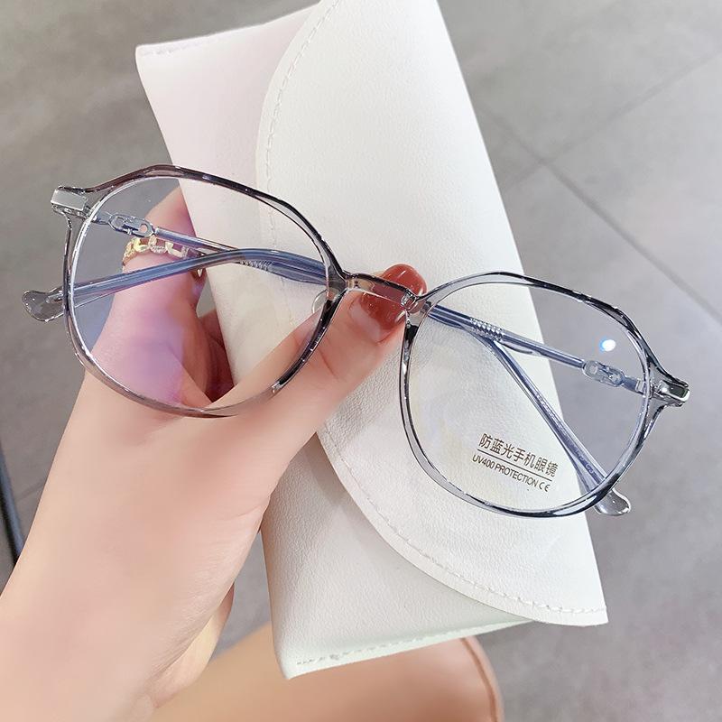 Tr90 Myopia Glasses Frame, Women'S Matte Tea Frame Plain Anti-Blue Flat Mirror, Customized