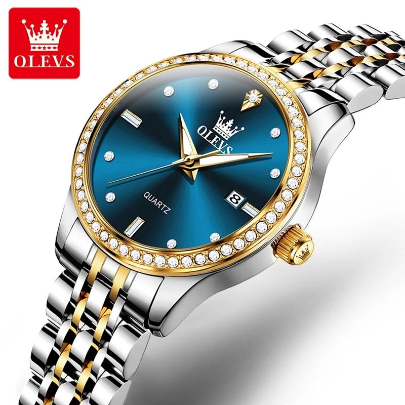 OLEVS Luxuriöse Wasserdichte Quarz-Uhr Für Damen Datum Diamant Edelstahl Damen Armbanduhr Leuchtend Original Damenuhr