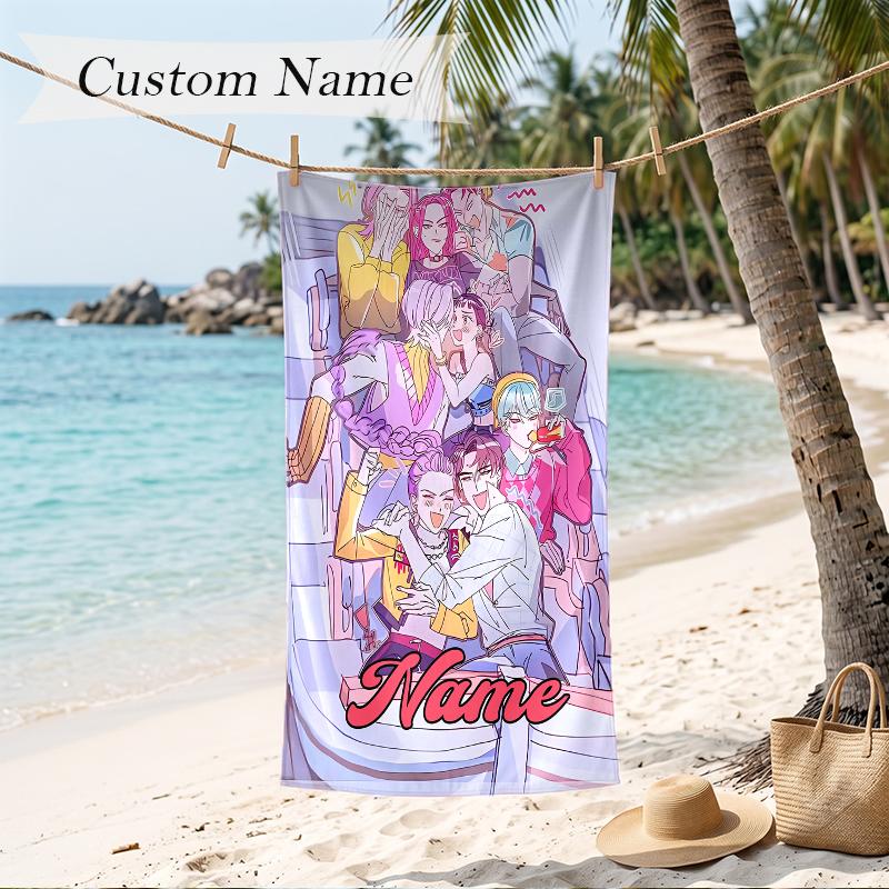 kpop demon hunters Custom Name Printed Beach Towel Personalized Soft Towel For Swimming Beach Travel