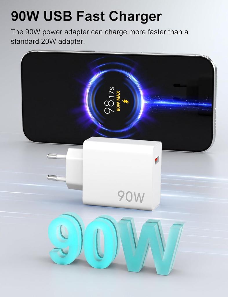 EU Plug Fast Charger For Xiaomi 13 14 Ultra 15 15T 17 Pro Redmi Note 13 14 15 Pro Plus POCO F6 F7 F8 X6 X7 X8 Pro Type C USB Charging Cable