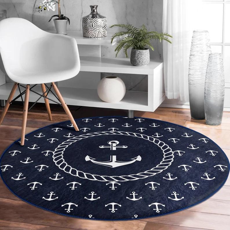 Deep Ocean Vortex Illusion Rug Round Blue Whirlpool Carpet 3D Ocean Fantasy Area Rug for Living Room Bedroom Gamer Decor