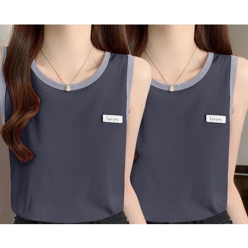 WTEMPO 2PCS Women's Spring Summer Sleeveless Bottoming Tank Tops Large Size Solid Color Casual Versatile V-Neck Camisole Vests
