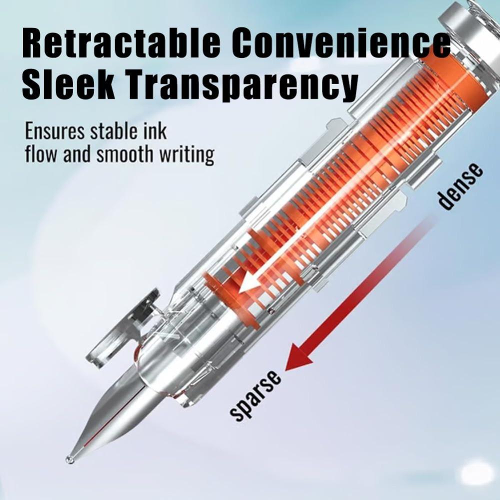 Retractable Fountain Pen 0.38mm Tip Black Ink Calligraphy Pen Transparent Barrel 5 Refillable Ink Cartridges No Leaking Pen