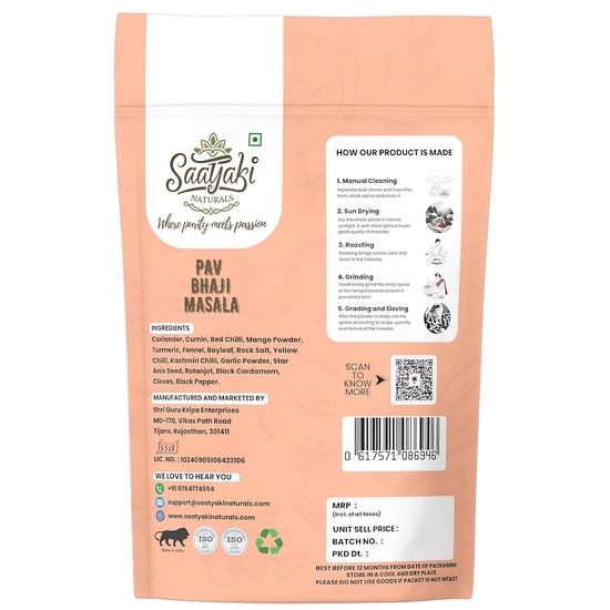 Saatyaki Naturals Pav Bhaji Masala -200gm| Pure and Authentic Mumbai Style Spice Blend for Pav Bhaji, Dabeli, Desi Bhaji| Homemade Style