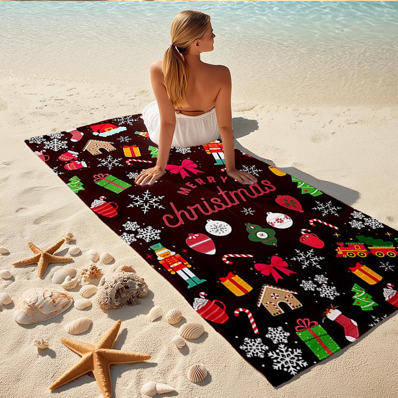 1Pc Christmas Festive Elements Beach Towel Quick Dry Multiuse For Beach Pool Gym Yoga Home Travel Christmas Halloween Xmas Gift S211