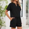 Women's Fall Two Piece  Outfits Short Sleeve Tops Tee Shirts Wide Leg Shorts Sets