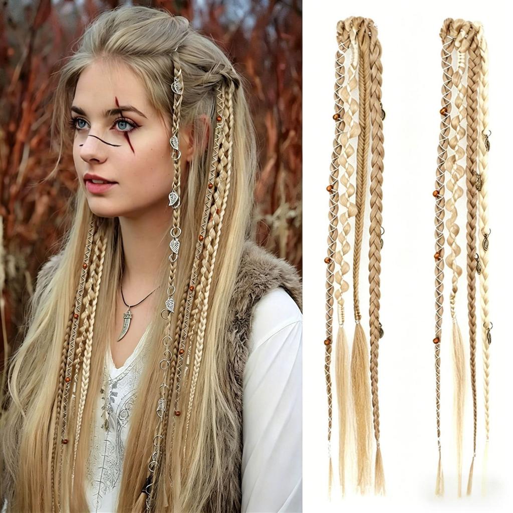 16 Inch Bohemian Long Braided Hair Clip In Extensions Synthetic Handmade Braided Hairpieces for Styling and Hair Decoration