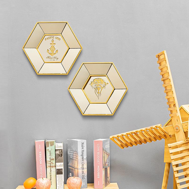 

Hexagonal Ocean-Style Wall Mirror: Modern Minimalist Decor for Living Room or Entrance Gold Seahorse