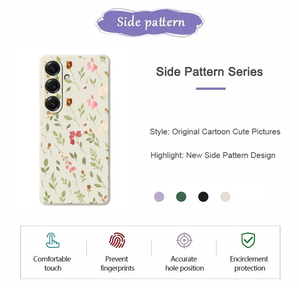 For Samsung Galaxy S25 Case Small Flower Leaves Pattern Printing Straight Edge TPU Phone Back Cover