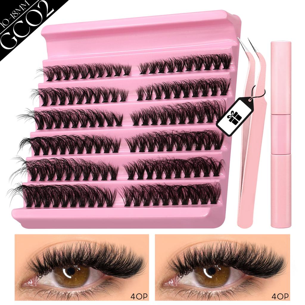 Xiaomi GROINNEYA Eyelash Clusters Kit Lash Clusters Wispy Natural DIY Lashes Clusters with Bottom Waterproof Bond and Seal Tweezers