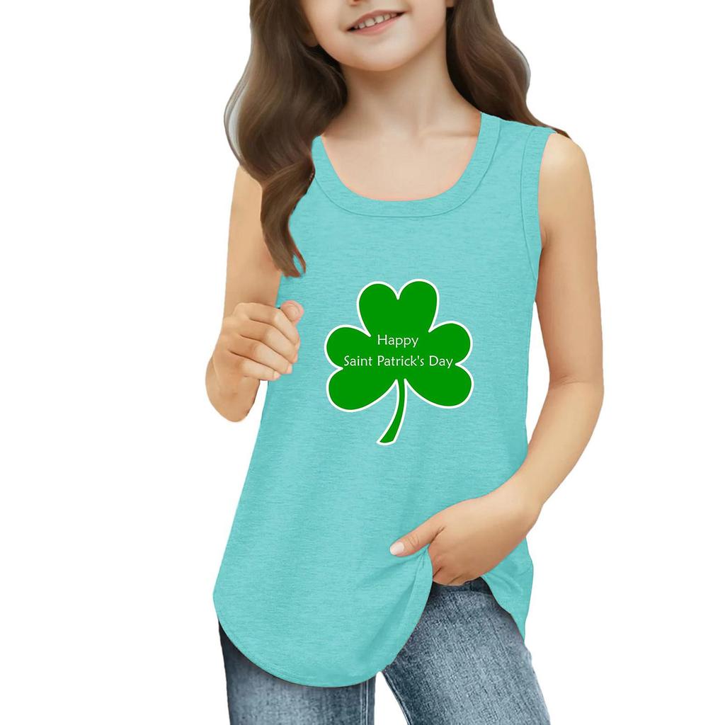 Mädchen Kinder Sommer Rundhals Ärmellose Shirts Tanktops St. Patrick's Day