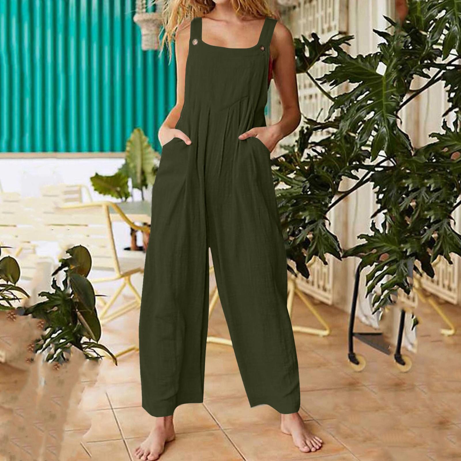 

Женские повседневные комбинезоны, комбинезоны с регулируемыми бретелями, летние без рукавов, милые удобные комбинезоны с карманом XXXL зелёный