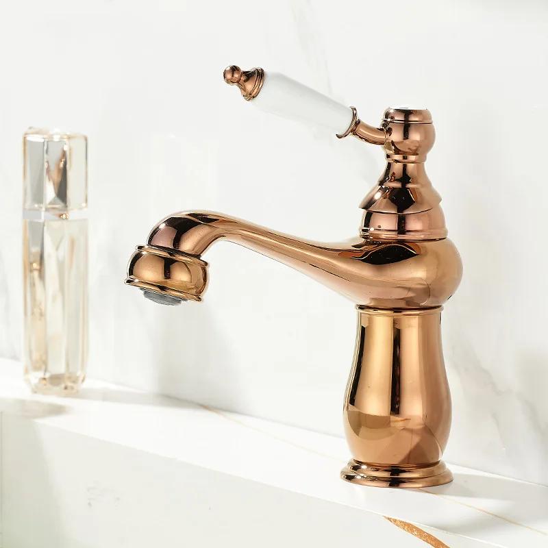 European Gold Basin Faucet Chrome Hot and Cold Mixers Antique Wash Basin Faucet Taps Ceramic Handle Basin Faucets