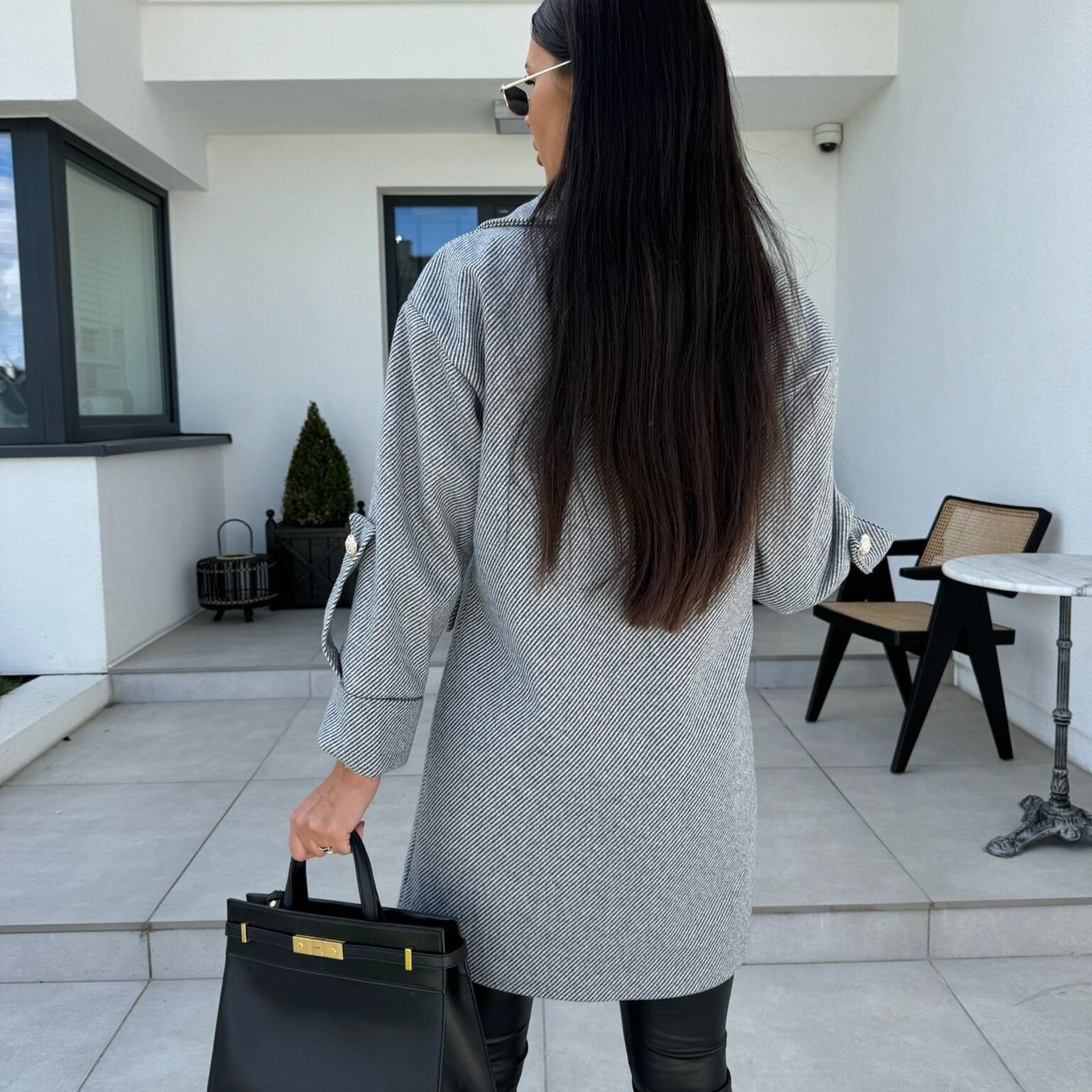 Новое европейское и американское однотонное шерстяное пальто с воротником в форме буквы — фото 12