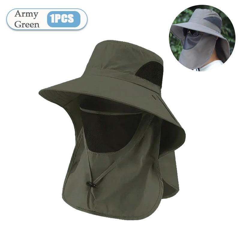 1-10PCS Sun Protection Hat with Face Veil Neck Flap Mosquito Proof Fishing Cap Outdoor UV Wide Brim Fisherman