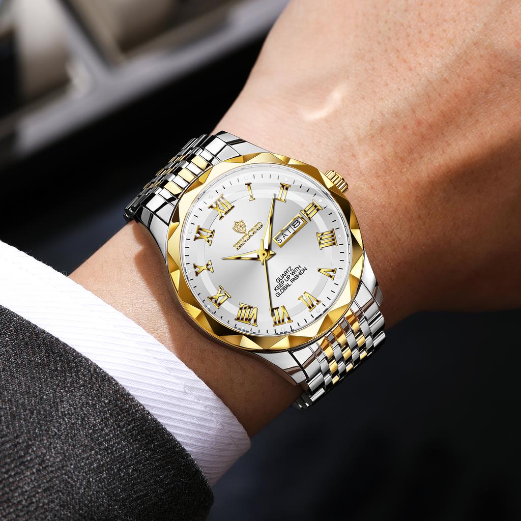 Men's Waterproof Luminous Business Watch Double Calendar Dial Quartz Watch