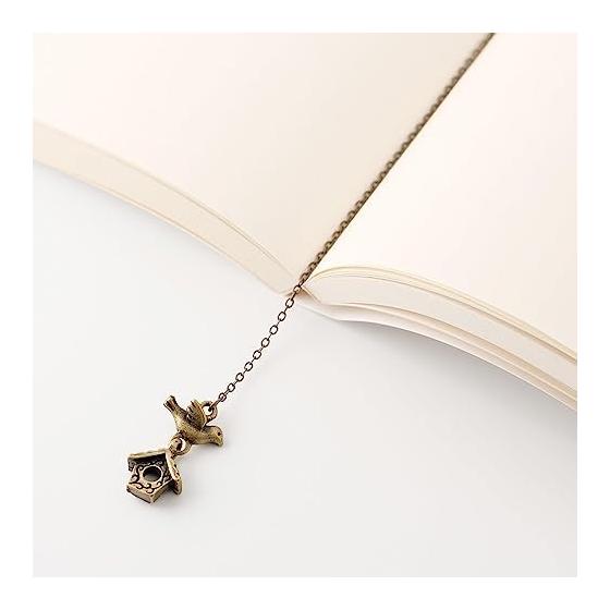 Slip-on Bookmark Birdhouse BKB-7837, Bird, Birdhouse Motif, Reading, Notebook, Clip, Gift, Copper Plated Finish, Antique Style, Chain Length 23cm