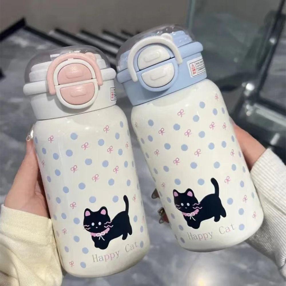 Leak-proof Thermal Water Bottle Straw Design Bouncing Insulated Tumbler Cat Thermos Cup  Student
