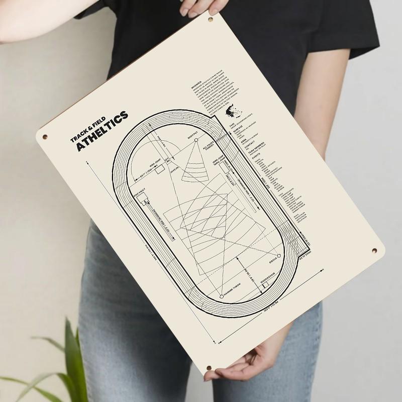 

Track and Field Athletics Stadium Layout Metal Wall Art Decor for Sports Enthusiasts Home Gym Decoration 20x30cm（7.8x11.8inch）