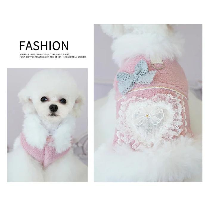 2025 New Dog Clothes Autumn Winter Thick Cat Princess Coat Love Fur Collar Fragrant Wind Outfit for Small Dog Pet