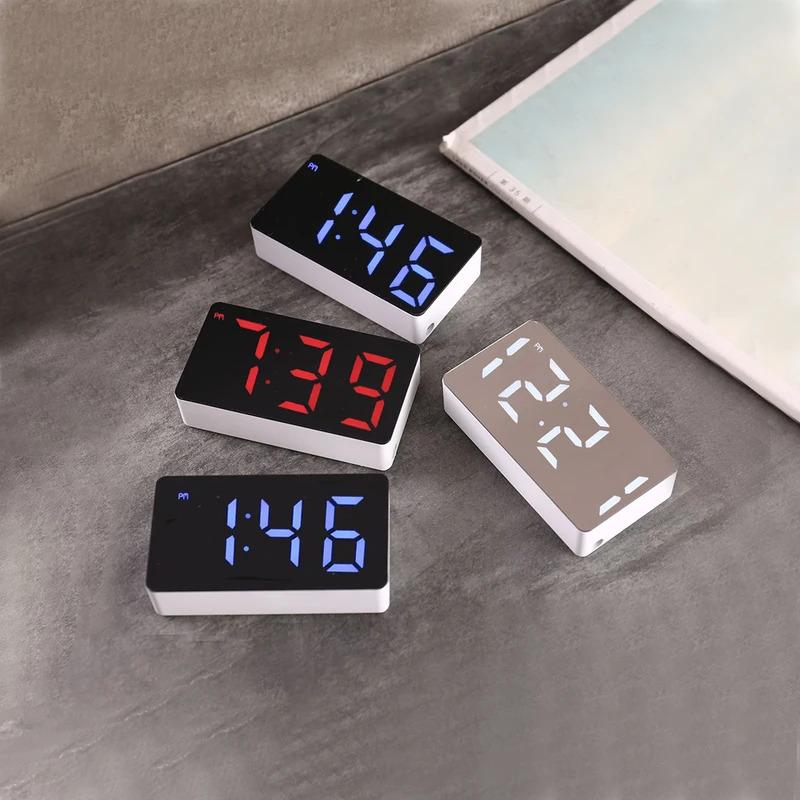 LED Electronic Watch Mirror Alarm Clock - Home Furnishings Smart Small Tools, Desk Digital Bedroom Decoration Table Accessory
