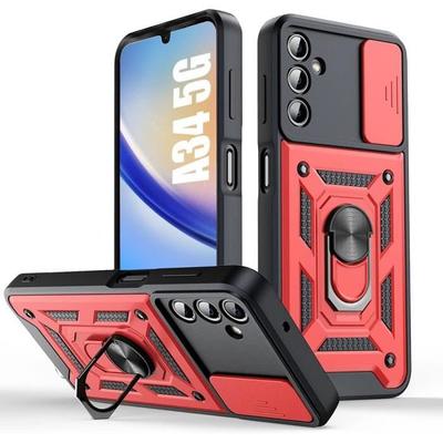 Case - BOOLING - for Samsung Galaxy A34 5G - Red - Reinforced Protection - Shockproof - Camera Cover
