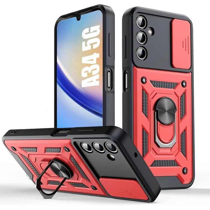Coque - Samsung - Galaxy A34 5G - Rouge - Protection Renforcée - Antichoc - Cache Caméra