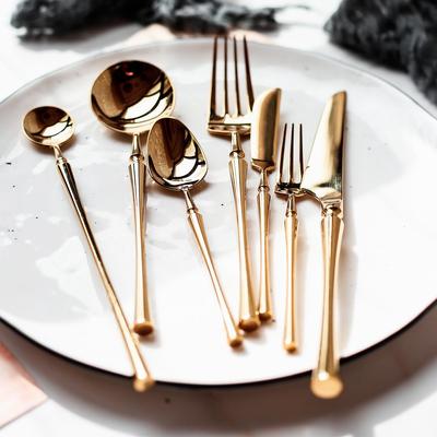 European Rose Gold 304 Stainless Steel Western Cutlery Set: Long Handle Mixing Spoon & Fruit Fork.