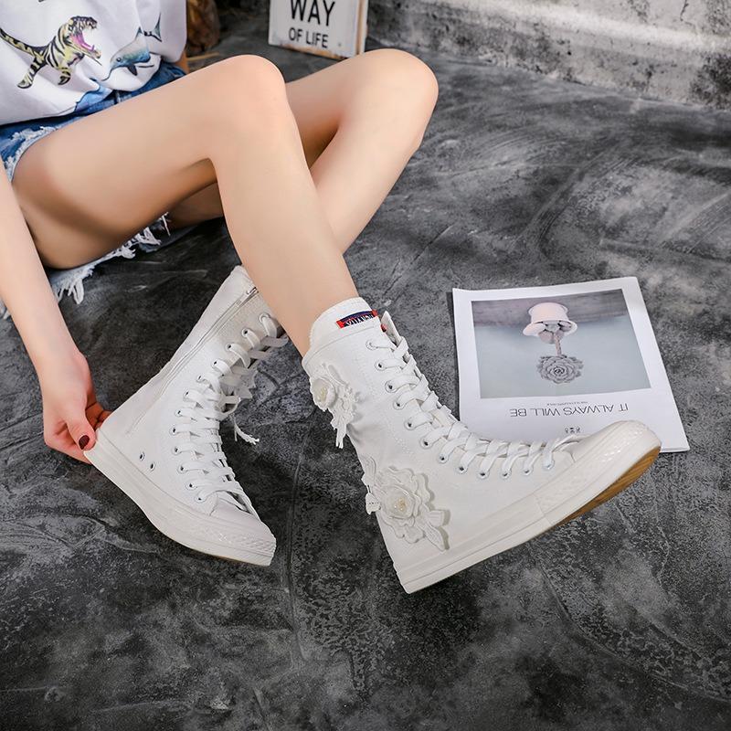 Neue Freizeitschuhe Segeltuchschuhe Innenreißverschluss Gummischuhe Mittelschaft Damenschuhe Trend