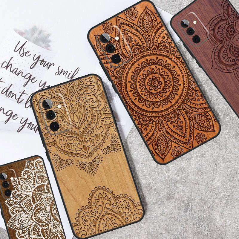 Mandala Floral Wood Case For Samsung Galaxy A32 A52 A22 A12 A14 A24 A34 A54 A15 A25 A71 A51 A13 A33 A53 Cover
