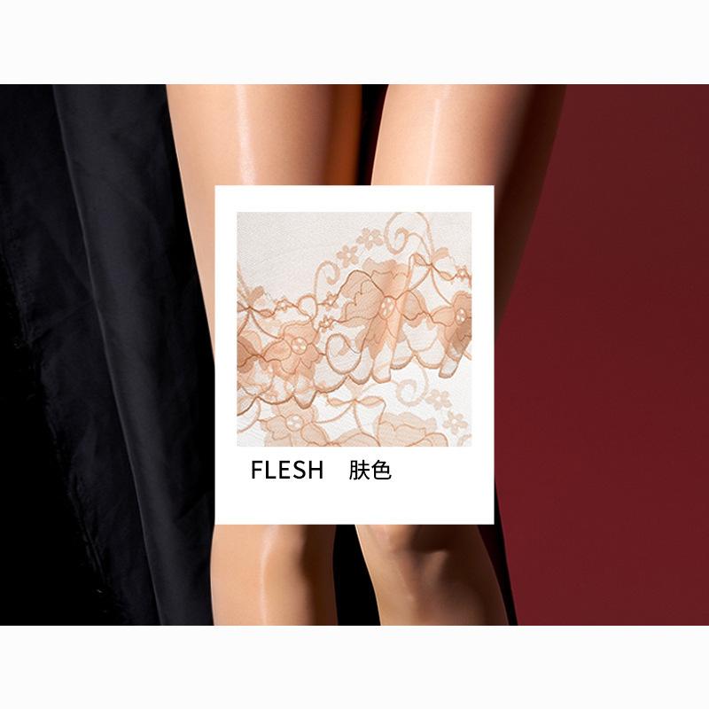 Women's Rose Flower Lace Stocking Set - Lustrous Silk Smooth Knee-Length Stockings Base socks