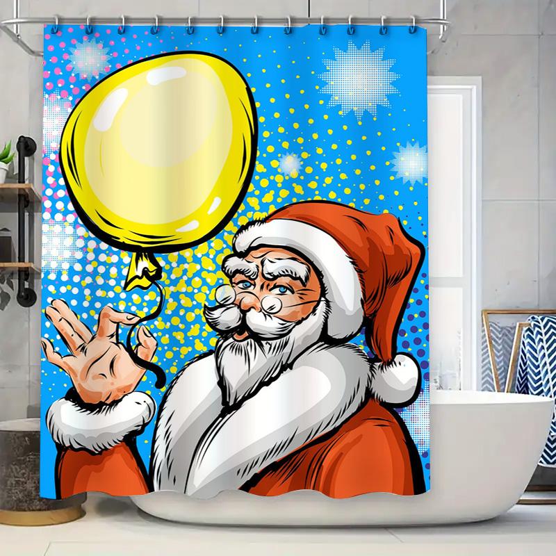 Tu Santa Claus Shower Curtain Christmas Bathroom Decor Holiday Festive Xmas Pattern Waterproof Home Decor Vintage Style Wall Art
