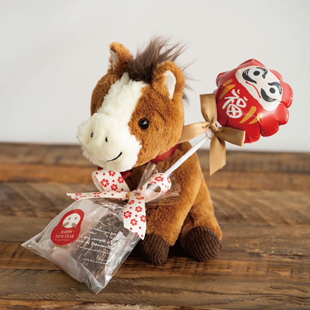 HEADS Plush Toys W160 X D230 X H220mm Brown, 2-Piece Set, Puffy the Pony, Zodiac, HEADS DAP-PBQS